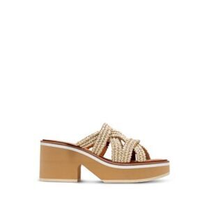 CLERGERIE Womens Beige Raffia 1" Platform Chermy Slip On Sandals Shoes 37